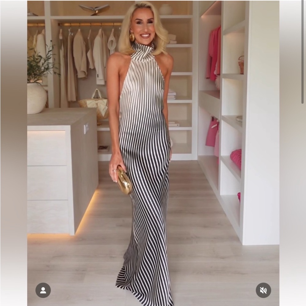 ZARA SATIN EFFECT STRIPED DRESS